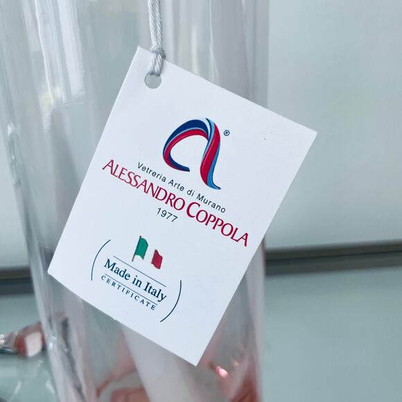 Di Murano ALESSANDRO COPPOLA Glass Pitcher 34oz Pink & White Stripe Italy NEW - Picture 9 of 14